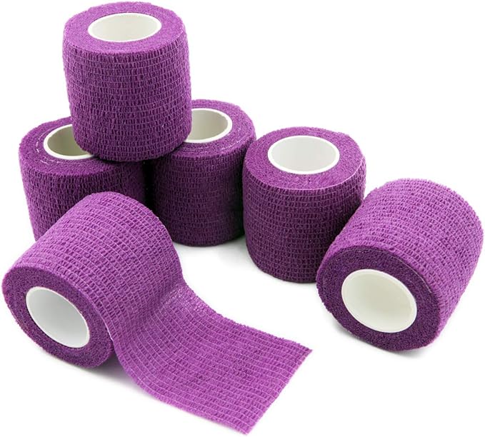 First Aid Tape Self Adhesive Bandage First Aid Bandages Cohesive Wrap Colorful Bandages(2 inches x 5 Yards,6 Packs,Purple)