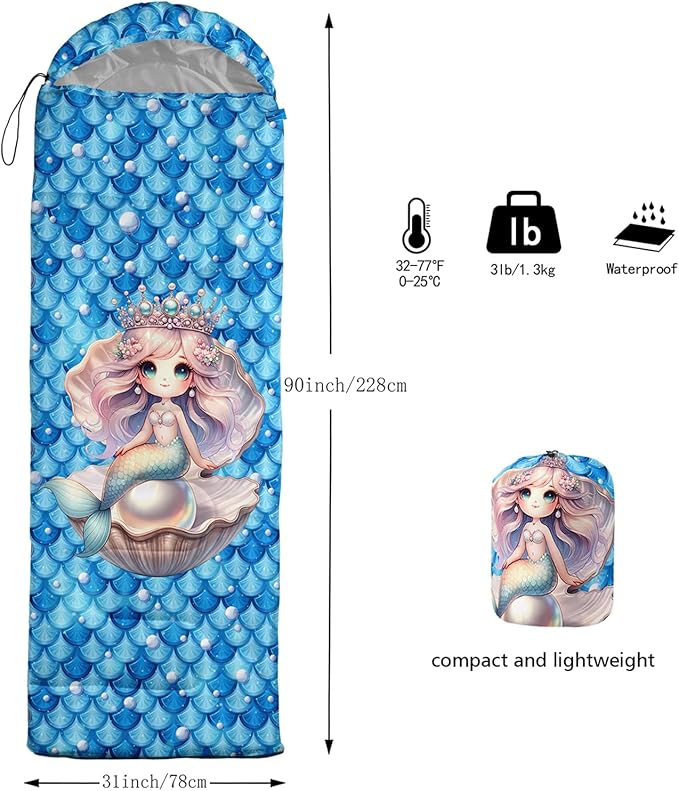 AILONEN Cartoon Fox Camping Sleeping Bag for Boys Girls Adults,Lightweight & Waterproof,3 Season Warm & Cold Weather,Portable,Kawaii Fox Printed Sleeping Bag,Traveling,Camping,Hiking