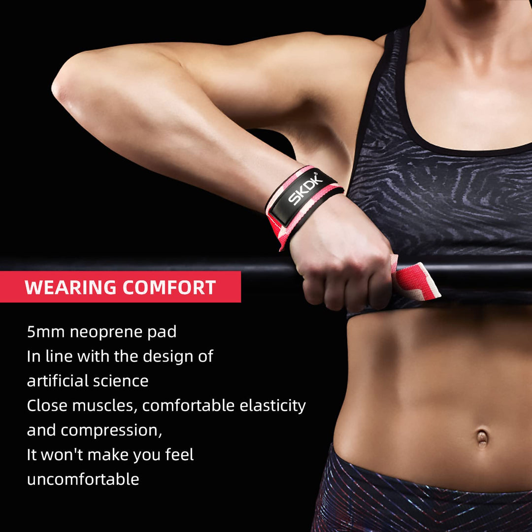 SKDK Cotton Hard Pull Wrist Lifting Straps Grips Band-Deadlift Straps with Neoprene Cushioned Wrist Padded and Anti-Skid Silicone - for Weightlifting, Bodybuilding, Xfit, Strength Training
