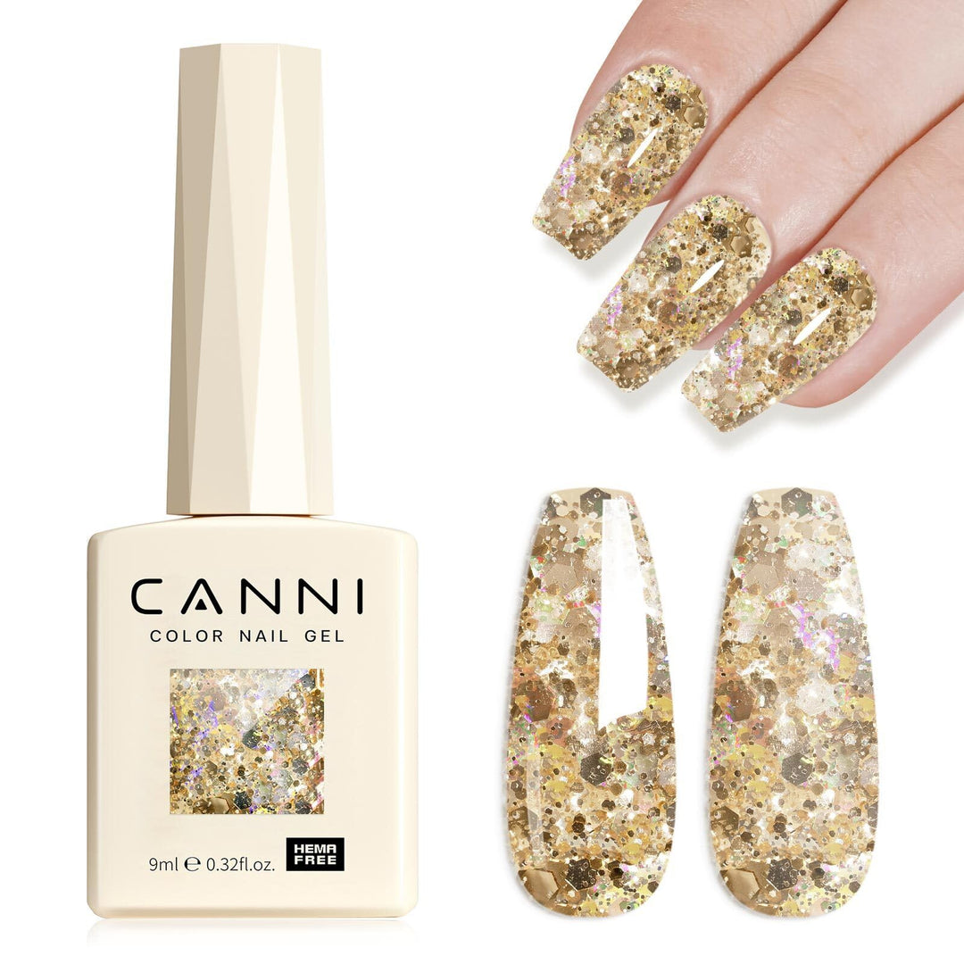 CANNI Glitter Gel Nail Polish 1pcs 9ml Nail Gel Stone Color Glitter Nail Polish Soak Off Uv LED Nail Lamp Dawn Crystal Flash Series Nail Art Manicure Salon DIY Home