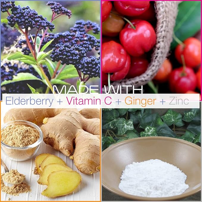 Smarter Elderberry Capsules + Vitamin C + Ginger & Zinc, Herbal Supplement, Powerful Black Elder Berry Extract Antioxidant Vitamin, 60 Vegan Pills