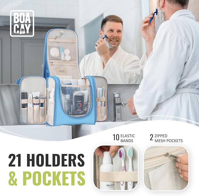 BOACAY Extra Large Hanging Travel Toiletry Bag for Women and Men, Makeup Bag, Bathroom & Shower Organizer Kit for Accessories, Cosmetics, Essentials
