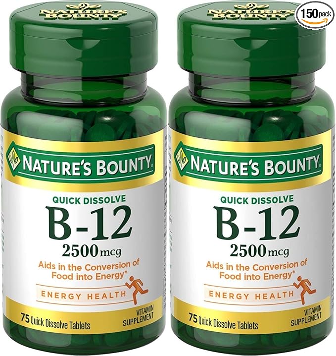Natures Bounty Vitamin B-12, Quick Dissolve, 2500 mcg, Natural Cherry Flavor 75 ct (2 Pack)