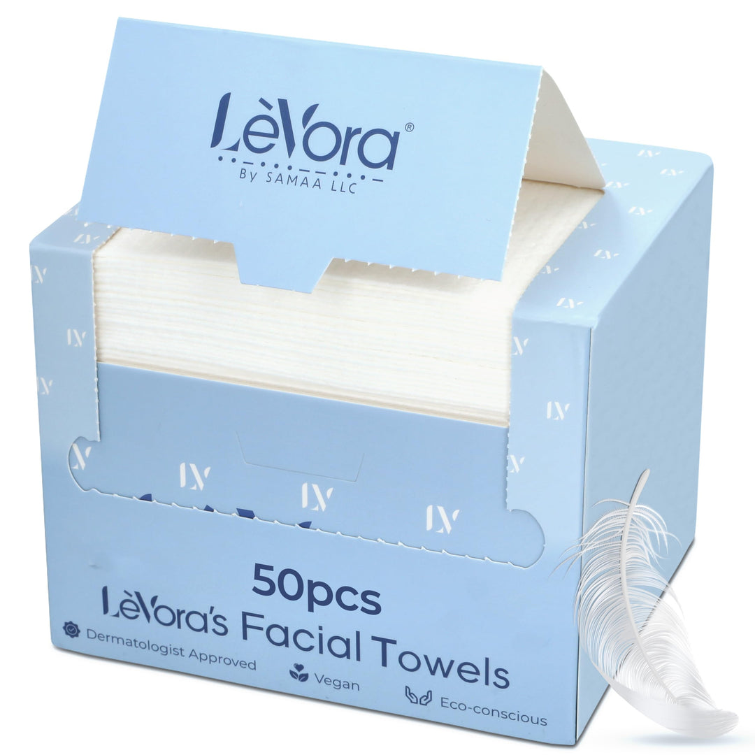 LèVora's™ Face Towels - Super-Soft Single Use Double-Textured Facial Towels, Smooth Side for Gentle Cleansing and Textured Side for Makeup Removal, 50 Count, 1 Pack