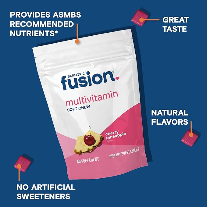 Bariatric Fusion Bariatric Multivitamin Chewable Soft Chew | Cherry Pineapple Flavor | Chewy Bariatric Vitamins for Post Bariatric Surgery Patients | 60 Count | 1 Month Supply