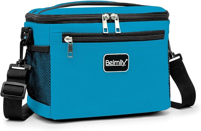 BEIMILY Lunch Box for Men/Women,Small Insulated Lunch Bag,Reusable LunchBox for work Picnic Beach,Leakproof Soft Cooler Tote Bag Organizer with Adjustable Shoulder Strap for Adults (Gray Blue)