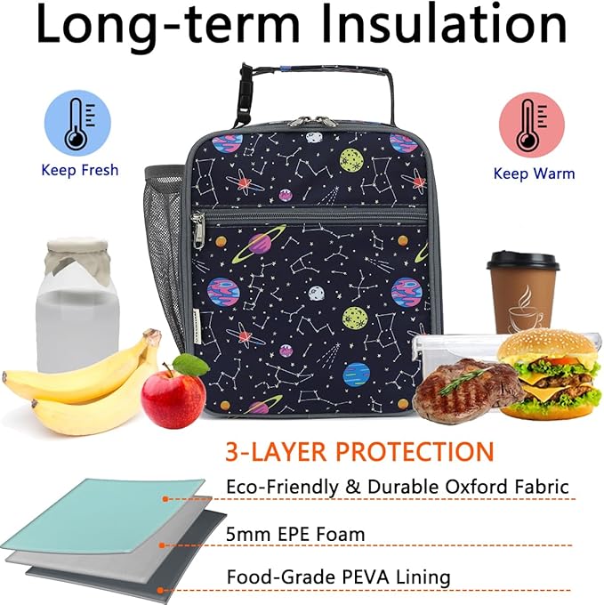 Lunch Box for Kids Boys Girls Men Women, Insulated Small Soft Cooler Lunch Bag Kit for School Work Picnic Travel - Reusable Portable lunchbox,Stars