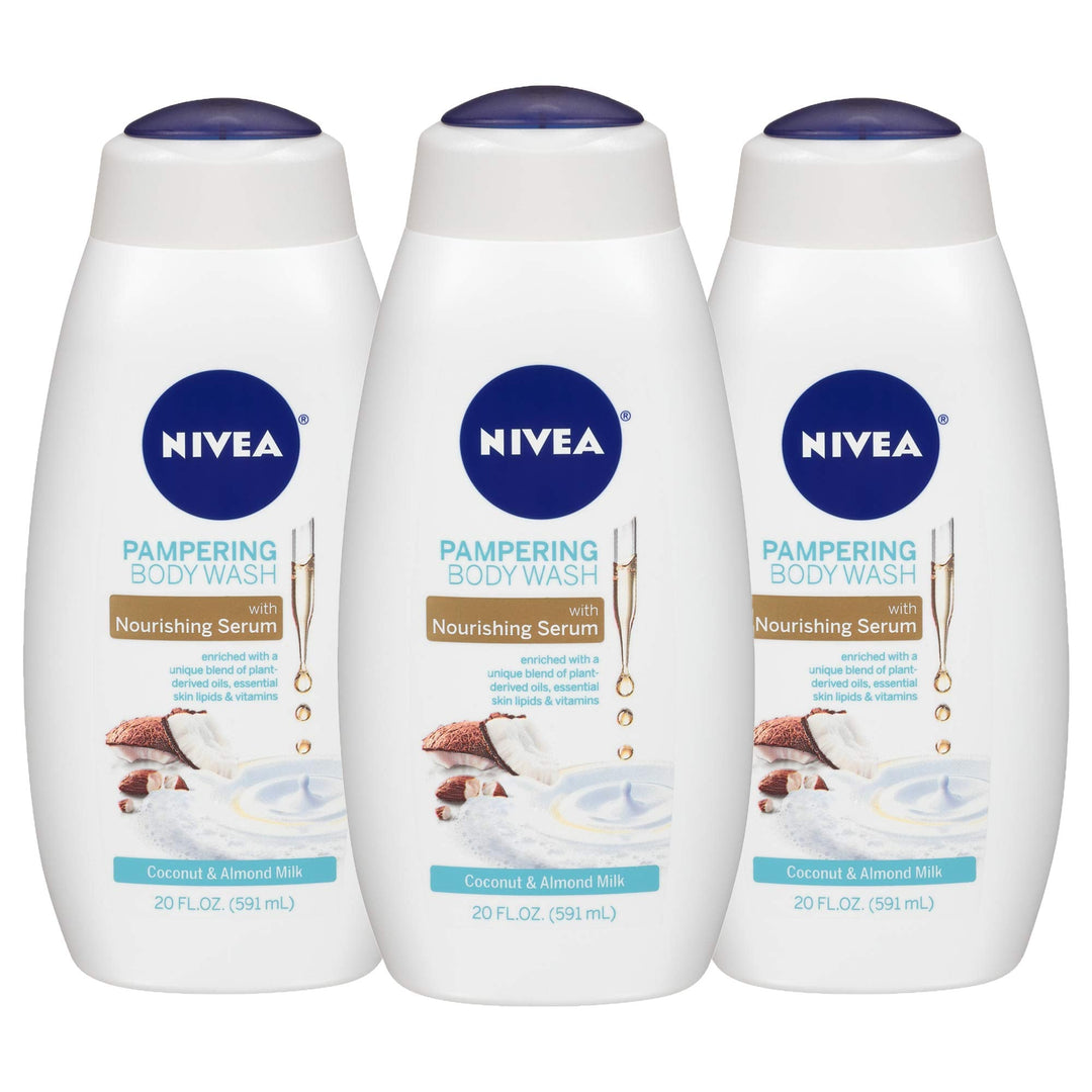 Nivea Coconut And Almond Milk Body Wash With Nourishing Serum, Pack Of 3, 20 Fl Oz Bottle