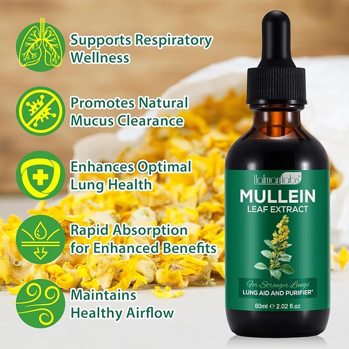 Mullein Leaf Extract for Lungs, Mullein Drops for Lungs, Support Lung, Respiratory Function for Healthy Breathing, Improvement in Pulmonary Function, Natural & Safe Supplement (2 PC)