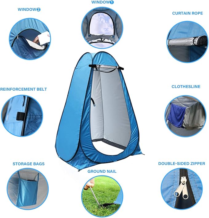 Anngrowy Pop Up Privacy Shower Tent - Portable Outdoor Camping Bathroom Toilet Changing Dressing Room - UPF40+ Waterproof