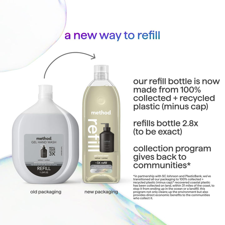 Method Gel Hand Soap Refill, Vetiver + Amber, Biodegradable Formula, 34 Fl Oz (Pack of 1) (Packaging May Vary)