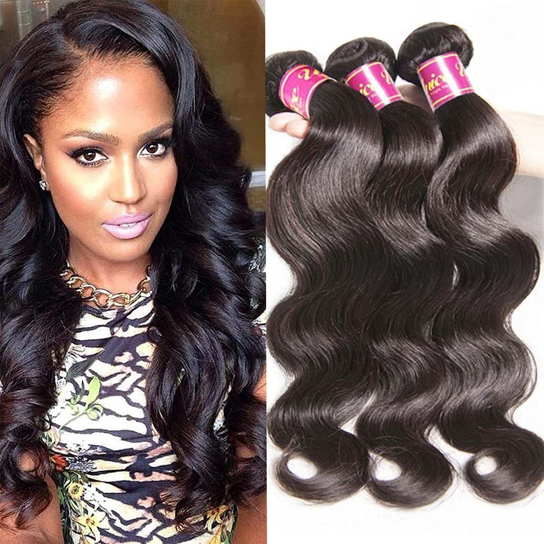 Unice Hair Brazilian Body Wave Human Hair 4 Bundles 100% Real Unprocessed Virgin Human Hair Wavy Weave Extensions Natural Black