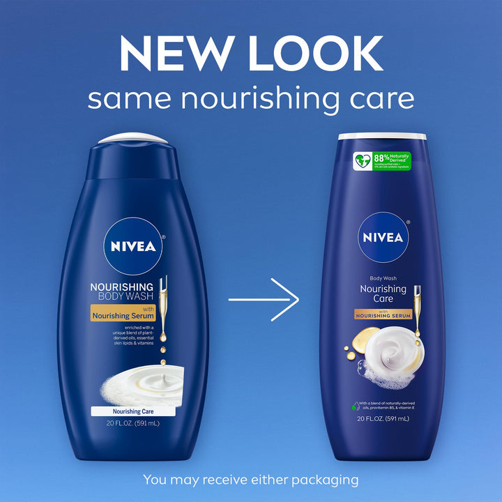NIVEA Nourishing Care Body Wash with Nourishing Serum, Moisturizing Body Wash for Women, Enriched with Provitamin B5 and Vitamin E, 20 Fl Oz Bottle
