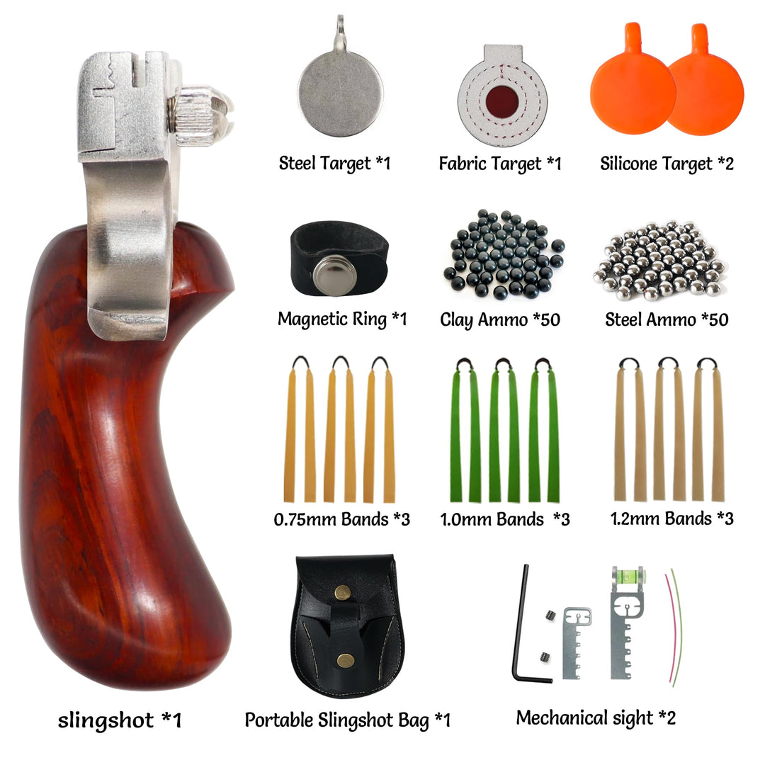 AGKCIHVEN Slingshots, Solid Slingshot Set for Hunting, Professional Slingshots with 1 Ammo Pouch, 100 Ammo Balls, 9 pcs Flat Bands & 4 Target, Adults Slingshot for Outdoor Catapult Game