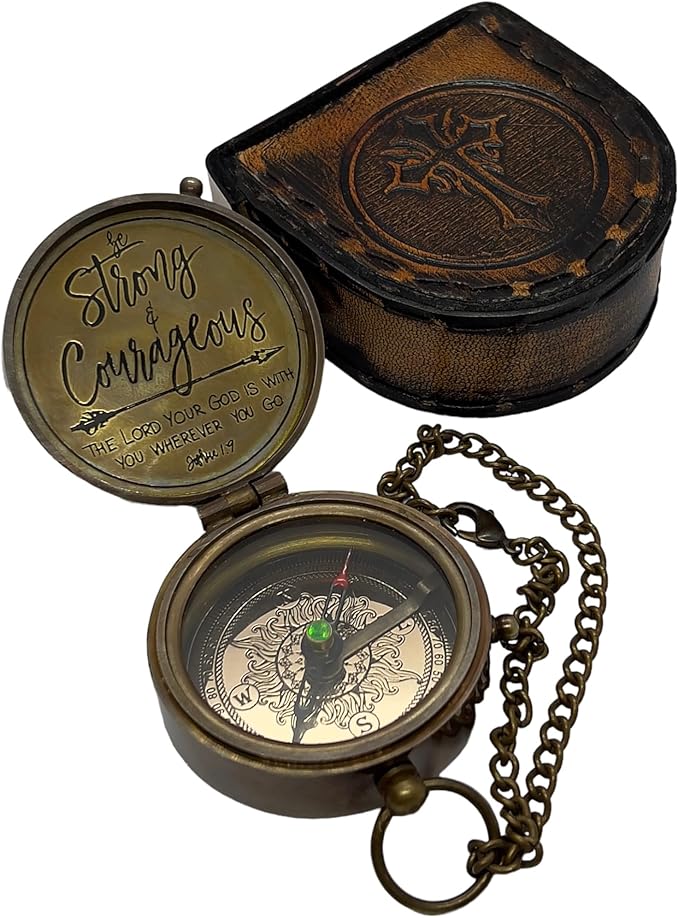 Antique Brass Compass with Detachable Chain & Carrying Case – Vintage Nautical Navigation Tool for Outdoor Hiking, Survival, and Travel – Gift for Collectors and Adventurers
