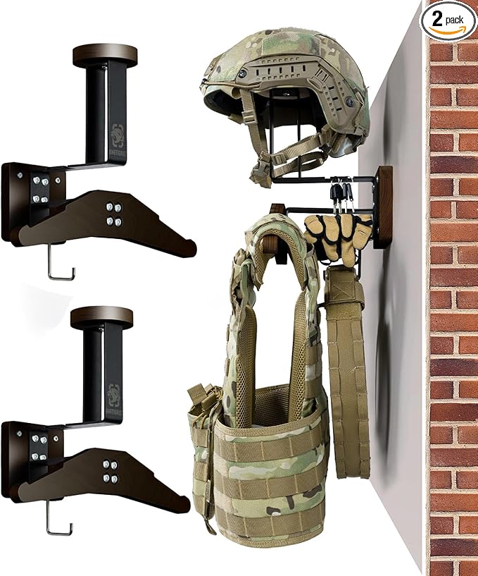 OneTigris Tactical Gear Wall Mount, Motorcycle Helmet Holder Wall Mount Stand, Plate Carrier Rack Jacket Hanger Display Organizer for Police Football Cycling Suit