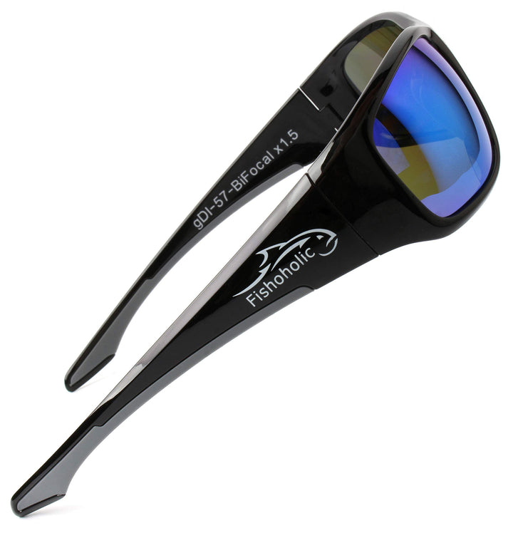 Fishoholic BiFocal - x1.5 x2.0 x2.5 (Reader) Magnification - Polarized Bi-Focal Fishing Sunglasses - UV400 Great Fishing Gift (Vx1.5-GB-BLU-gry)