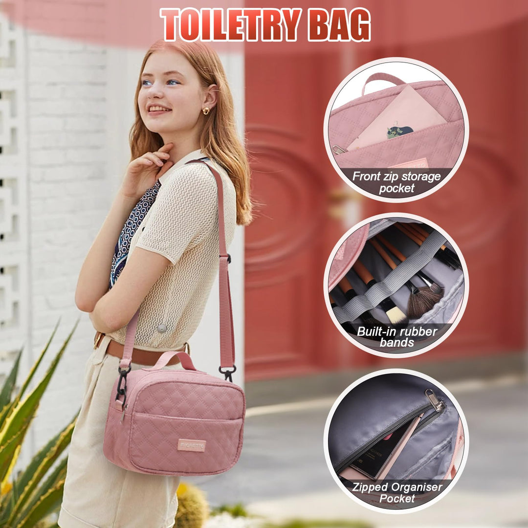 FIORETTO Women's Water-Resistant Travel Gym Duffle Bag with Detachable Strap, Multi-Functional, Ideal for Travel, Gym, Sports, Weekender, DUffel, with Toiletry Bag, Pink