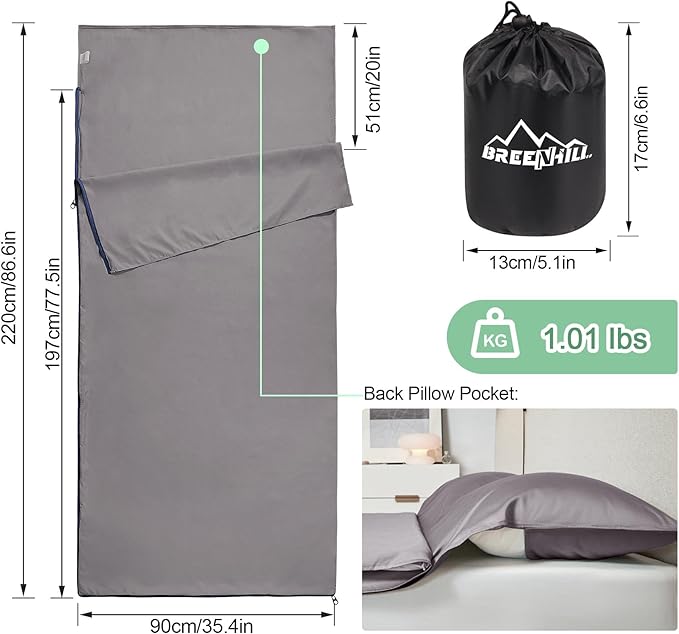 Sleeping Bag Liner,Adult Sleep Sack & Travel Sheets,Travel Sleep Sack for Backpacking, Hotels & Hostels - Lightweight Single & Double Travel Sheet Camping Sheets,Has Full Length Zipper