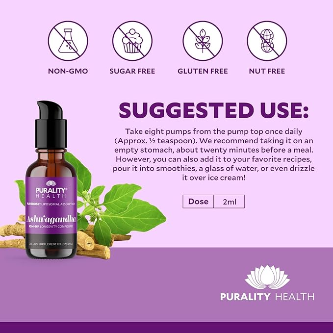 Ashwagandha Liposomal Liquid Formula for Enhanced Memory and Brain Performance, KSM-66 Ashwagandha Extract, 2 fl oz, Chai Flavor