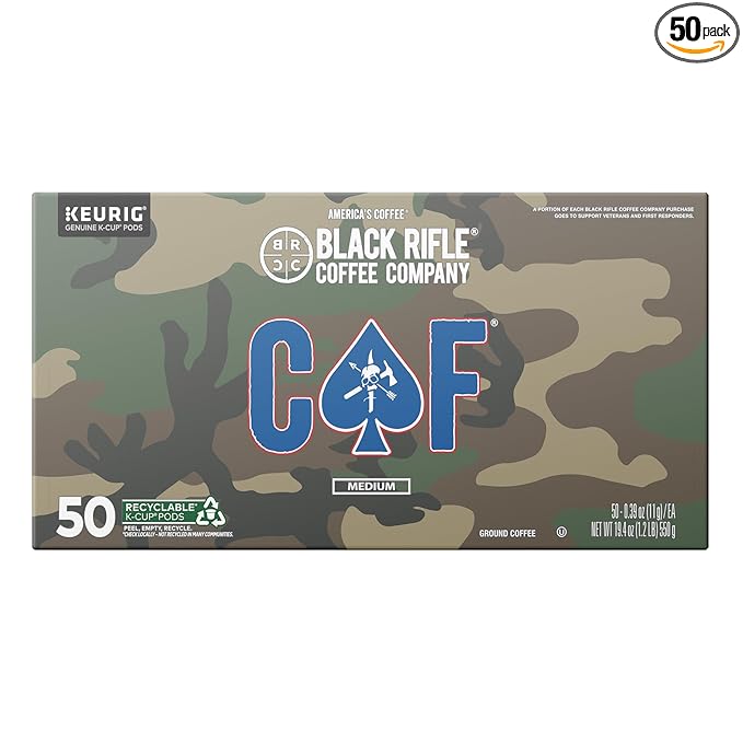 Black Rifle Coffee Company CAF, Medium Roast K Cups, 50 Single Serve Coffee Pods
