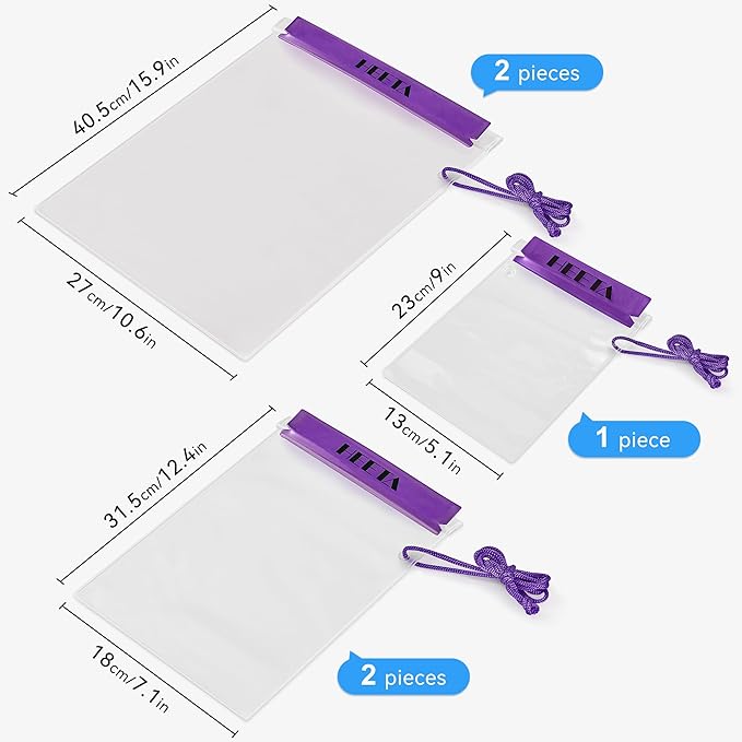 HEETA 5-Pack Clear Waterproof Dry Bag, Water Tight Cases Pouch Dry Bags for Camera Mobile Phone Maps, Kayaking Boating Document Holder