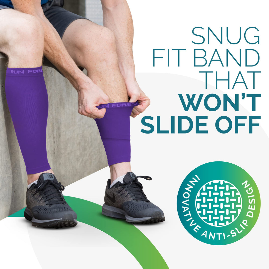 Run Forever Calf Compression Sleeves for Men and Women - Leg Compression Sleeve - Footless Compression Socks for Runners, Shin Splints, Varicose Vein & Calf Pain Relief - Purple Small