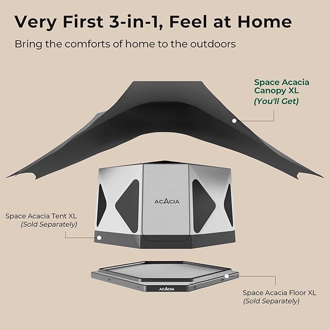 ACACIA Canopy XL for Space Acacia Camping System, PU2000 Waterproof Camping Tarp for 4 Season Camping, UPF50+ Sunproof Tent Tarp with 4 Telescoping Poles, Carry Bag, Moonstone