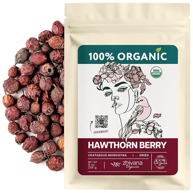 Hawthorn Berry Tea Organic (8 oz.) - Dried Hawthorne Berries - Hawthorn Tea for Blood Pressure Balance - Herbal Remedy for Healthy Heart