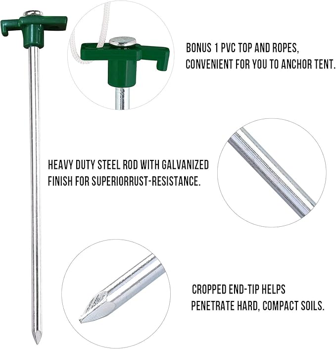 ABCCANOPY Tent Stakes Camping Tent Stakes, 10pc-Pack (Green)