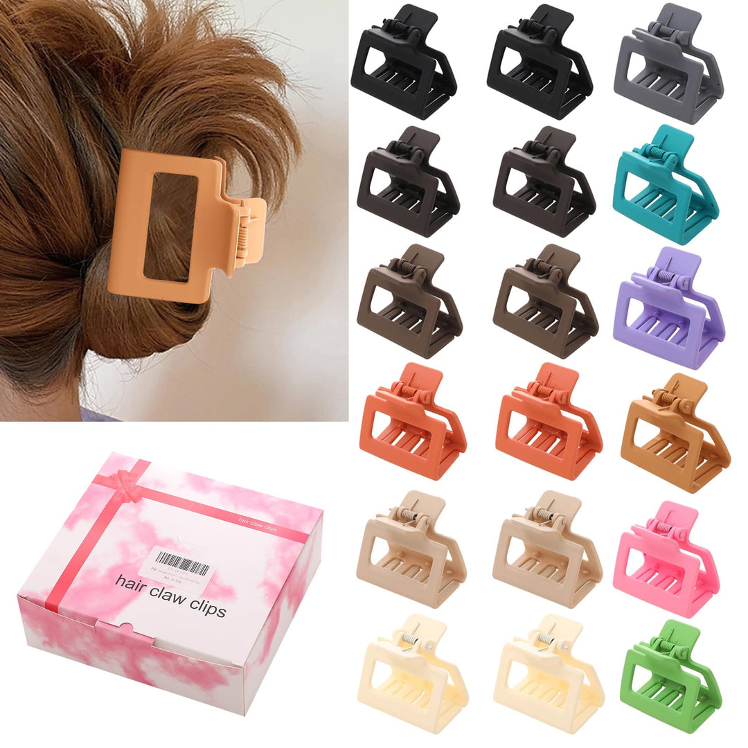 Alemaky 18 Pack Square Small Hair Clips For Women Girls,2 Inch Matte Rubber Coating Medium Claw Clips Thin Short Hair,Strong Hol