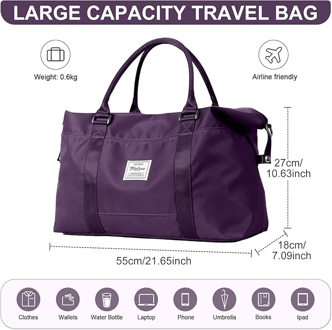 Sports Duffel Bags for Women Dark Purple Weekender Travel Totes Bag for Airplane, Cute Sports Gym Dance Bag Overnight Luggage Bag with Wet Pocket, Carry On Hospital Bag for Labor and Delivery