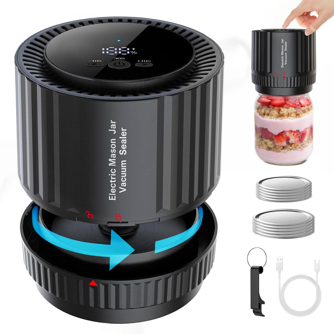 Nutri-Seal™ Electric Mason Jar Vacuum Sealer Kit - Fits Wide & Regular Mason Jars - Jar Vacuum Sealer For Mason Jars - Easy to Use - Automatic Electric Mason Jar Sealer - Vacuum Sealer For Jars w/Lids