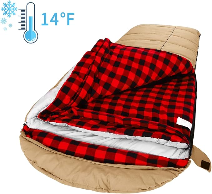 AGEMORE 0 Degree Canvas Sleeping Bag for Fishing, Hunting, Traveling and Camping Particularly in Cold Winter Outdoor with Removable Flannel Liner and Free Compression Sack for Big and Tall Adults