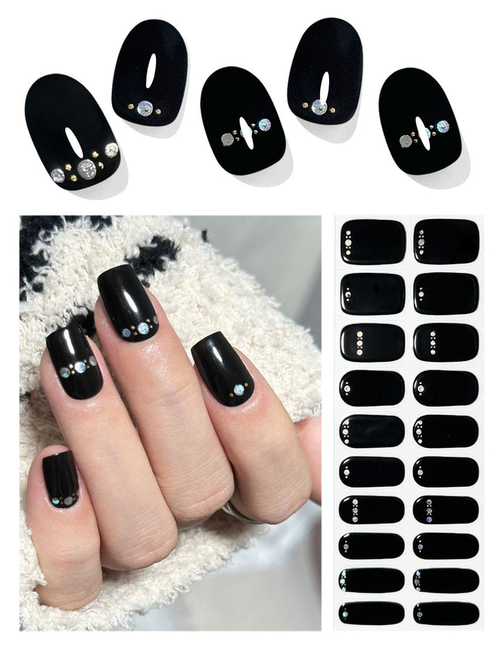 Semi Cured Gel Nail Strips, 20pcs Gel Nail Stickers UV, Semi Cured Gel Nail Wraps for Home Nails DIY -Black & Diamond