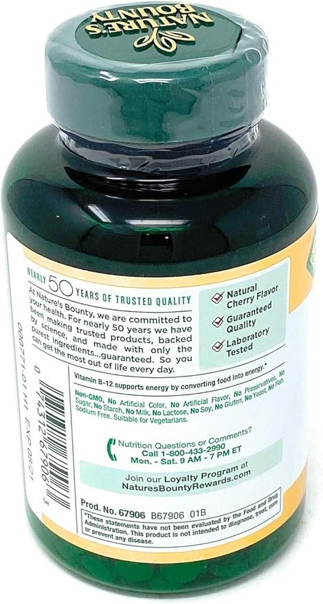 Nature's Bounty Quick Dissolve Fast Acting Vitamin B-12 2500 mcg, Natural Cherry Flavor (300 tablets)