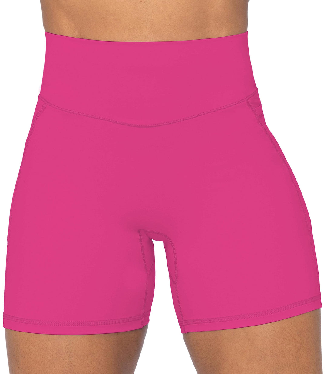 Sunzel No Front Seam Biker Shorts for Women with Pockets, Yoga Workout Gym Bike Shorts with Tummy Control 5" Sonic Pink X-Small