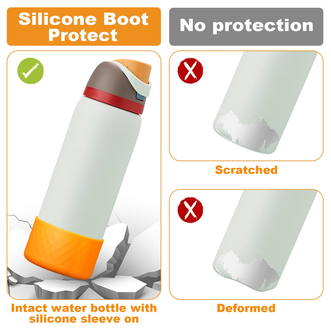 Alwenid 2PCS Silicone Water Bottle Boot for Owala 40 Oz, Anti-Slip Protective Sleeve Bottom Bumper Protector for FreeSip, Twist, and Flip Stainless Steel Water Bottles (Light Green+Orange)
