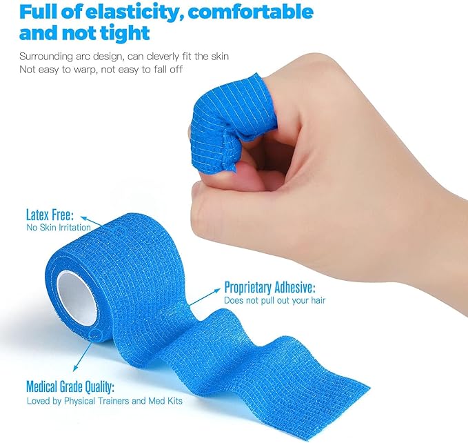 Self Adhesive Bandage Wrap-2 inches x 5 Yards(8 Pack) Self Adhering Bandage Wrap, Self Adherent Cohesive Wrap Bandages for Sports,for First Aid Tape,Sports Injuries (Light Blue)