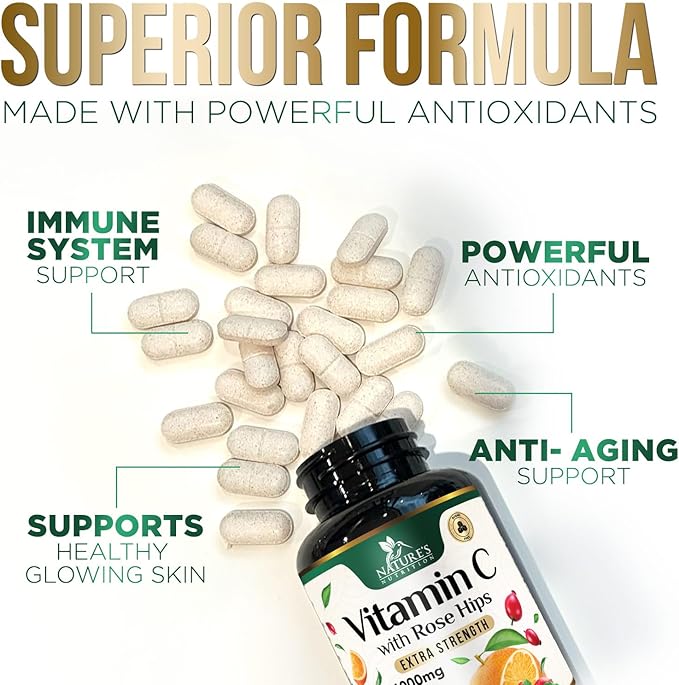 Chewable Vitamin C 1000mg - Extra Strength Antioxidants for Powerful Immune Support w/Vitamin C & Rose HIPS - Potent Dietary VIT C Chews Supplement, Natural, Vegan - Tasty Orange Flavor - 120 Tablets