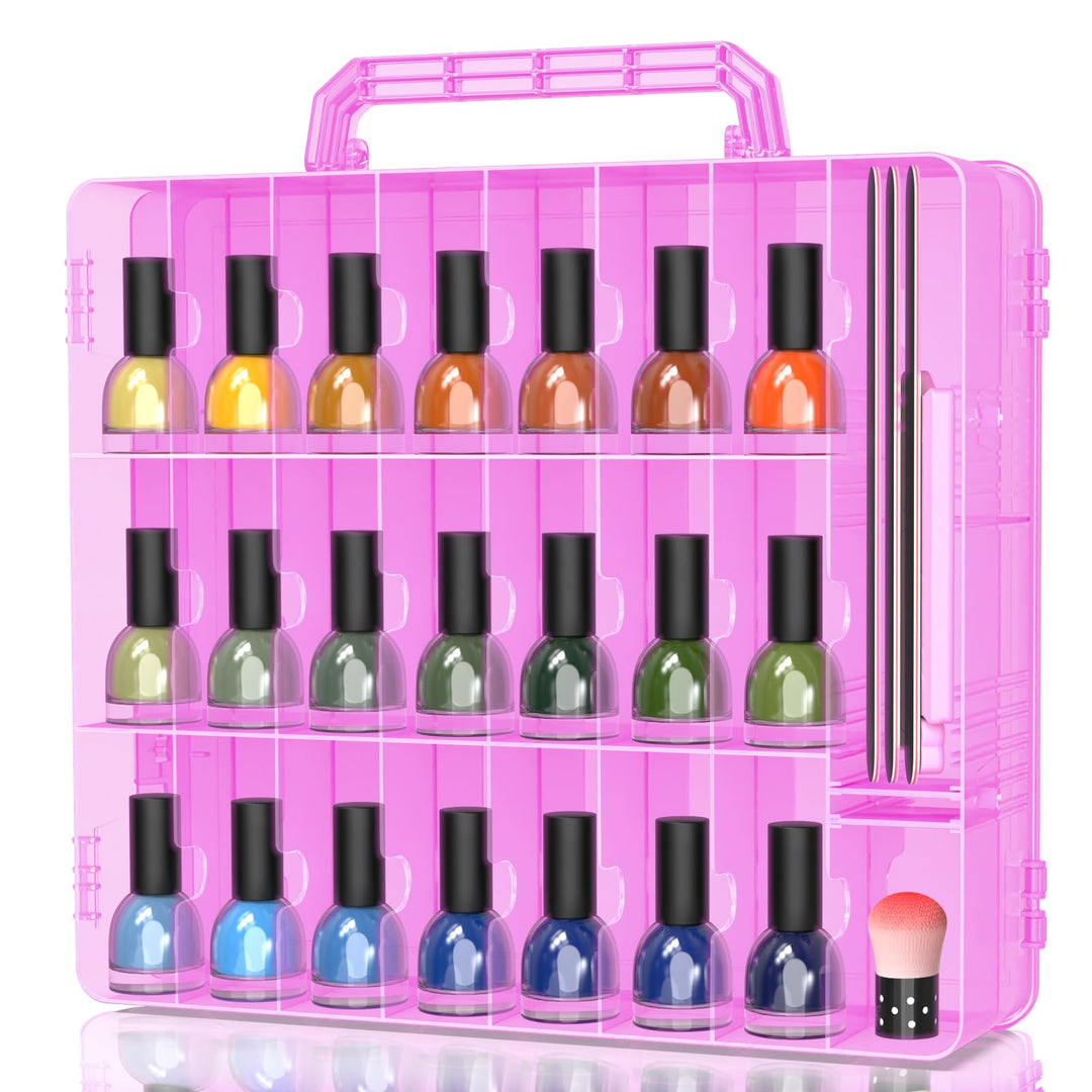Beloving Nail Polish Organizer Case For 48 Bottles Nail Polish Holder With Adjustable Divider, Gel Nail Polish Storage Double Si