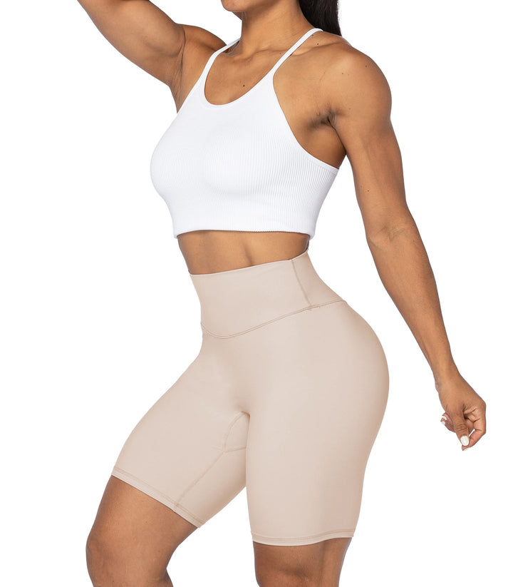 Sunzel 8" High Waist Biker Shorts for Women No Front Seam Soft Yoga Workout Gym Bike Shorts Tummy Control Squat Proof Beige
