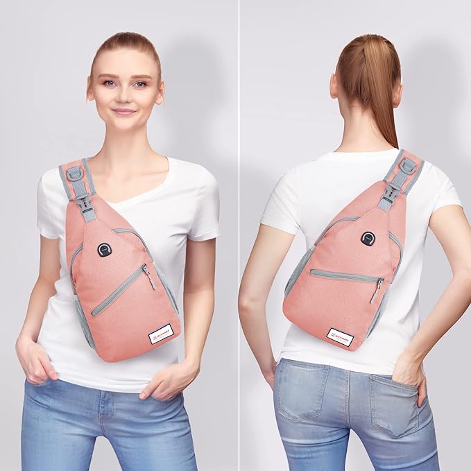 ZOMAKE Sling Bag for Women Men, Small Crossbody Sling Backpack, Mini Water Resistant Shoulder Daypack for Travel, Anti Thief Chest Bag for Hiking, Sports, Pink(new)