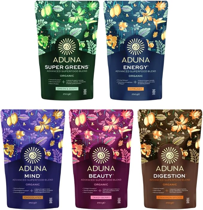 Aduna Advanced Superfood Super Greens Blend | 100% Organic Powder for Smoothies/Juices & Yoghurt | 250g Resealable and Recyclable Pack