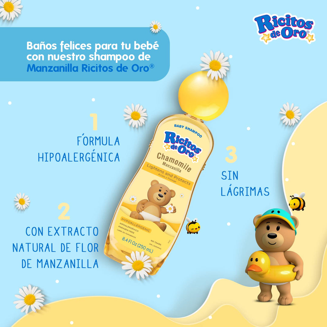 Ricitos de Oro Chamomile Hair Gel, Alcohol-Free, Hairstyling Product for Daily Use, Gentle Gel with Chamomile Extract for Children, Non-Greasy, 3-Pack of 4.05 Oz, 3 Jars