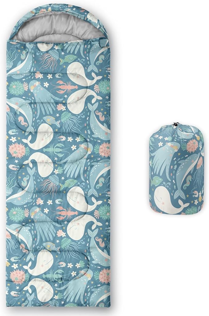 AILONEN Cartoon Fox Camping Sleeping Bag for Boys Girls Adults,Lightweight & Waterproof,3 Season Warm & Cold Weather,Portable,Kawaii Fox Printed Sleeping Bag,Traveling,Camping,Hiking