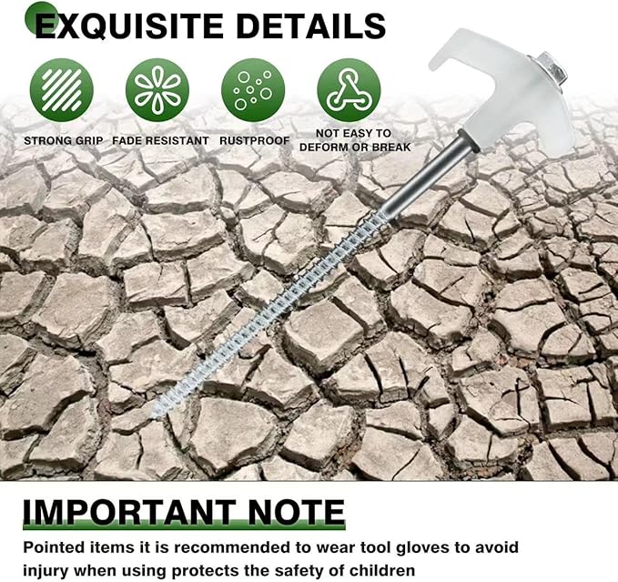 16 Pcs 8" Heavy Duty Metal Threaded Tent Stakes Tent Pegs Ground Stakes Glow in The Dark Drill in Style Ground Anchors Screw in for Yard Camping Garden Canopies Grassland (Hex Tool and Carry Case)