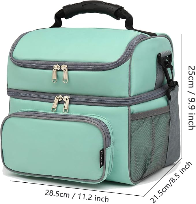 FlowFly Double Layer Cooler Insulated Lunch Bag Adult Lunch Box Large Tote Bag for Men, Women, With Adjustable Strap,Front Pocket and Dual Large Mesh Side Pockets