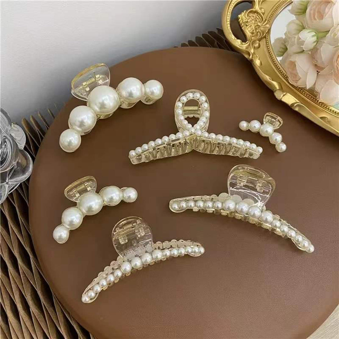 Agirlvct Pearl Hair Clip,Styling Hair Clips Strong Hold Jaw Clips,Big Pearl Hair Claw Clips Barrettes Nonslip Hair Accessories B