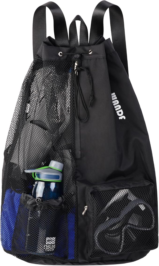 WANDF Swim Bag Mesh Drawstring Backpack with Wet Pocket for Swimming, Gym, and Workout Gear